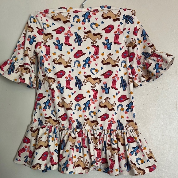 Cream and Red Ruffled Tiered Bell Sleeve Dress - Picture 2 of 4